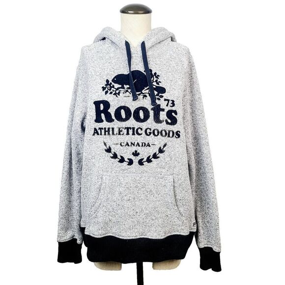 Roots Hoodie Sweatshirt M Gray Athletic Goods Sweater Knit Warm‎ Pocket Pullover - Picture 1 of 10